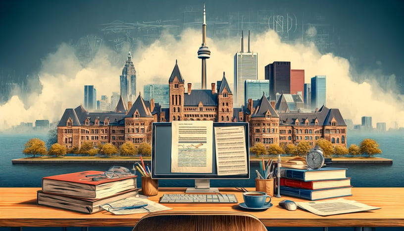 An image depicting Toronto, Canada, with a scholarly atmosphere.