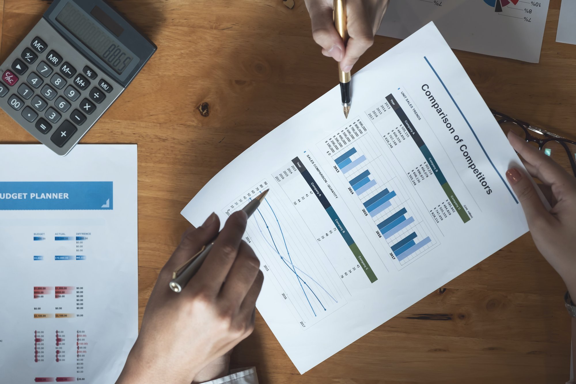 documents with graphs and charts