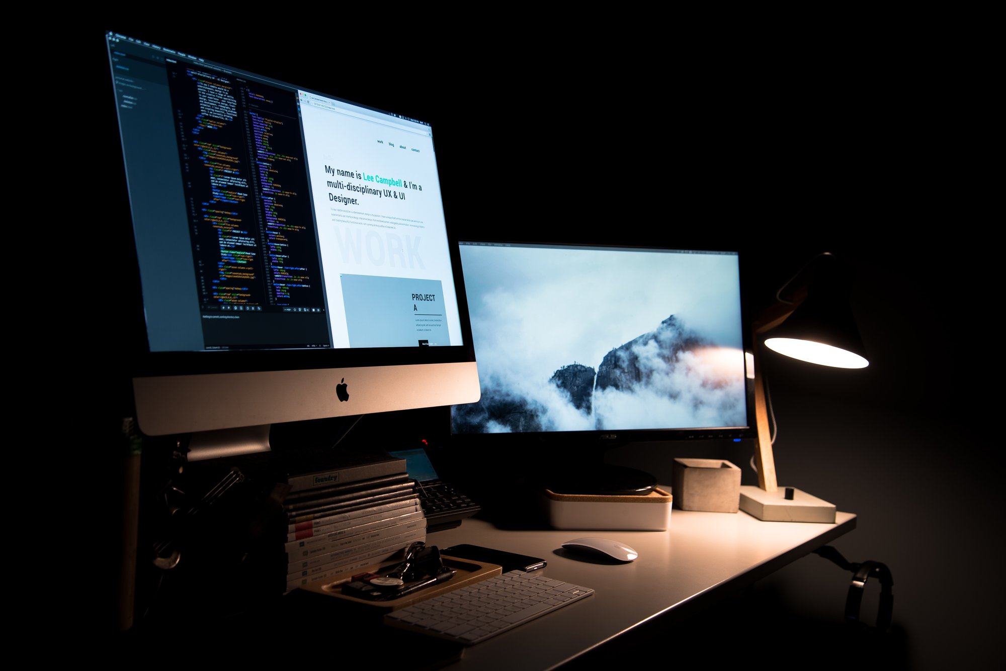 two monitors on a desk